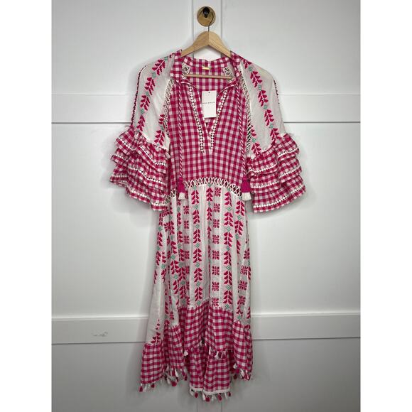 NWT Dodo Bar Or Eyelet Embroidered Tassel V-Neck Lola Mini Dress Fuchsia Pink - Picture 2 of 8